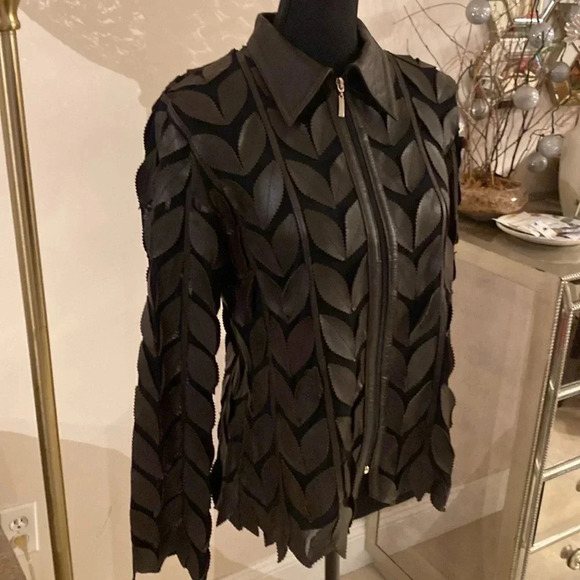 Unique leather studio leaves jacket size 44 - Picture 4 of 8